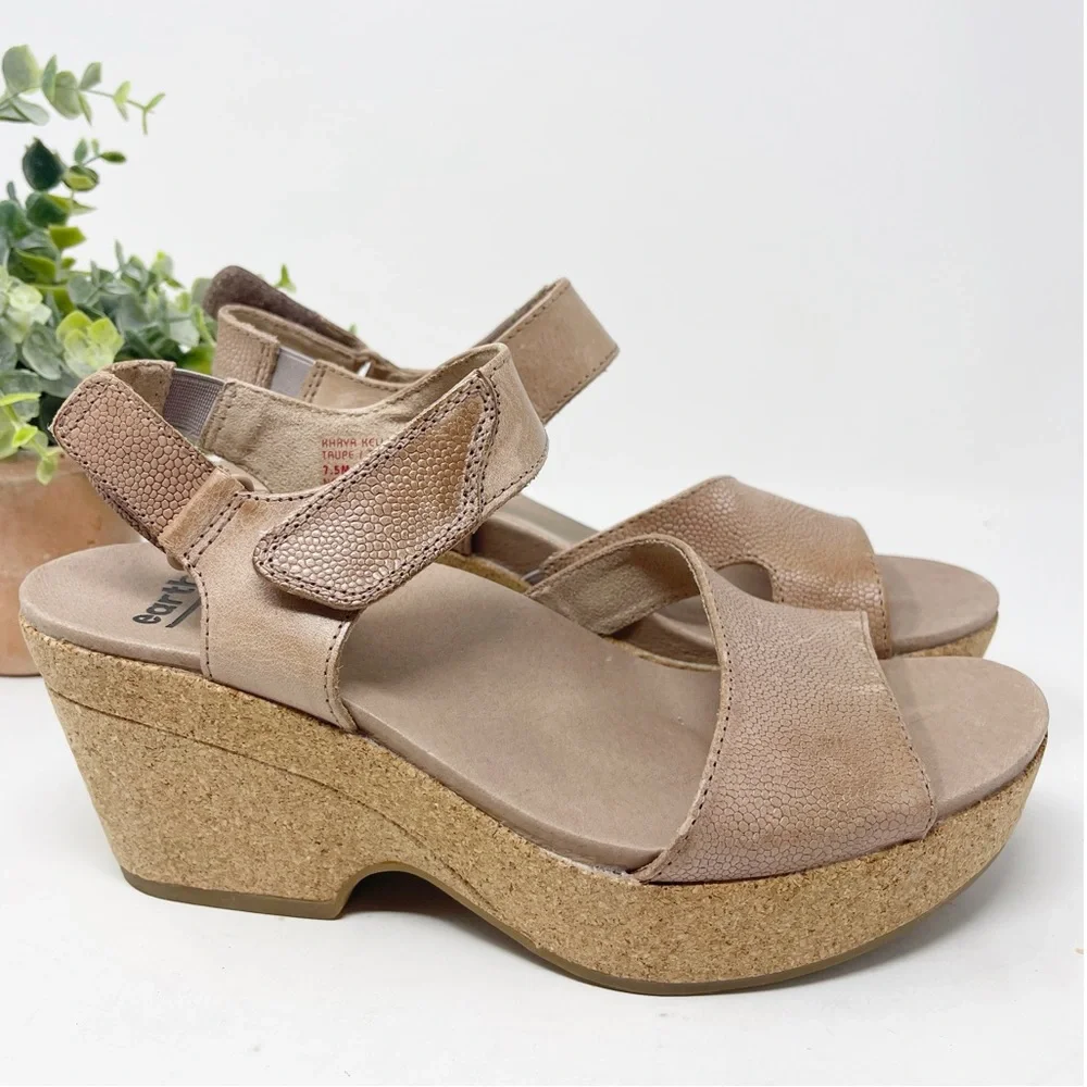 Earth Khaya Kella Leather Platform Sandals Sapphire Taupe
